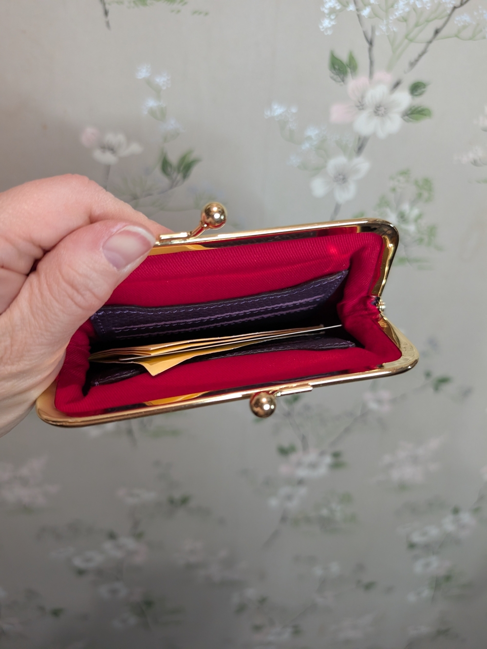 Dooney & Bourke Plum Leather Kiss-Lock Coin Purse with Gold Accents - Picture 6 of 7